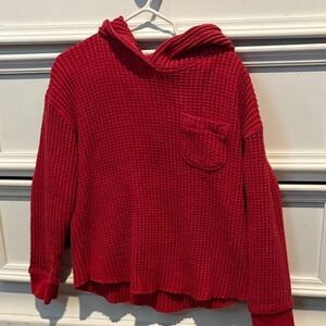 Red Waffle Knit Hoodie Sweater